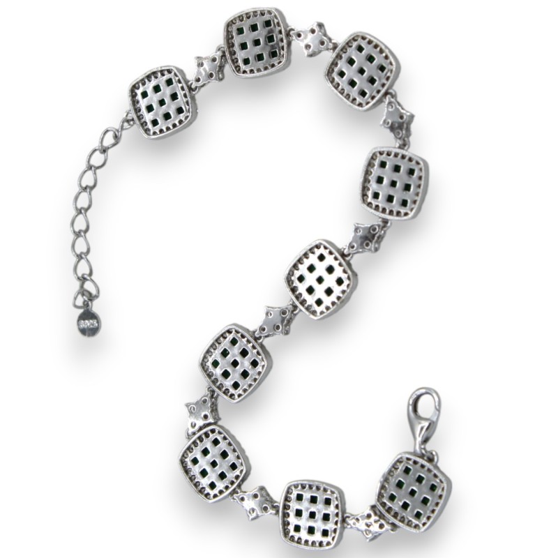 Armband aus 925er Silber mit weißen und smaragdgrünen Zirkonia – Länge ca. 20 cm. Karabinerverschluss - 