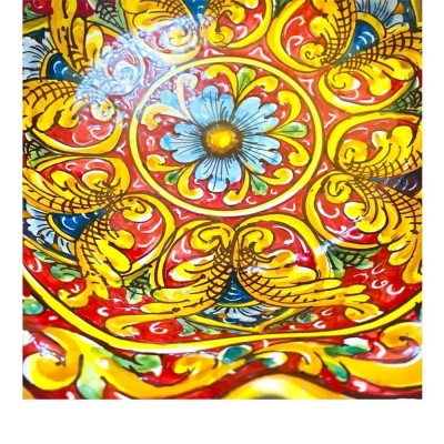 Scalloped centerpiece with handles, Caltagirone ceramic 2 size options (1pc) baroque decoration, flower and palmettes, r