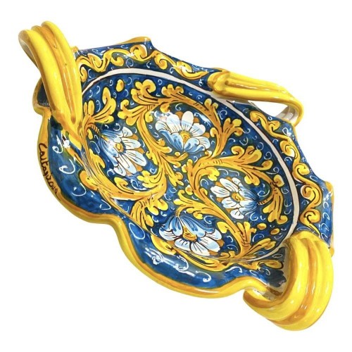 copy of Scalloped centerpiece with handles, in Caltagirone ceramic - diameter 30 cm decoration 2 -  2