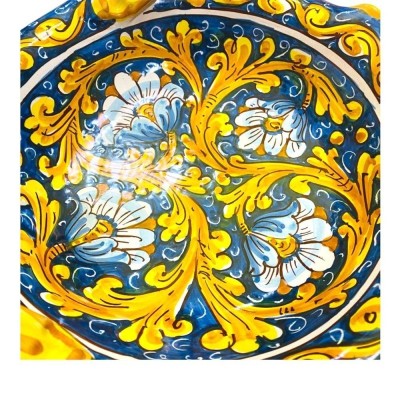Centre de table festonné avec anses, céramique de Caltagirone, 2 options de tailles (1pc) décor baroque et fleurs sur fo
