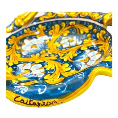 copy of Scalloped centerpiece with handles, in Caltagirone ceramic - diameter 30 cm decoration 2 - 