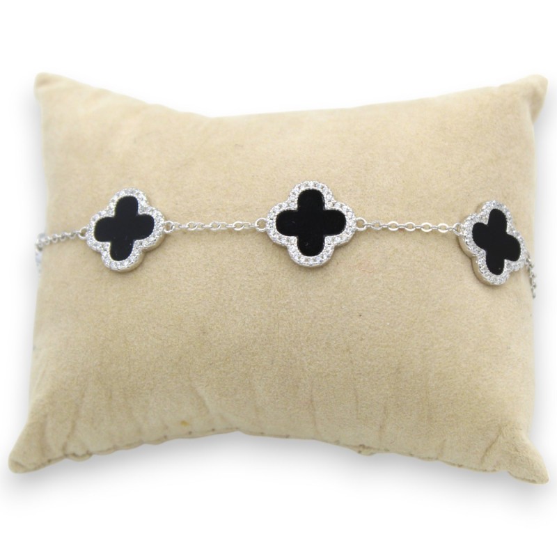 Bracelet en argent 925 (1 pièce) Modèle Quadrifoglio - Options Pierre Naturelle, L 22 cm environ. fermeture à mousqueton