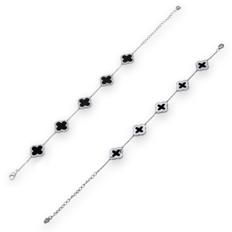925 Silver Bracelet (1 pc) Quadrifoglio model - Natural Stone Options, L 22 cm approx. Lobster clasp closure - 