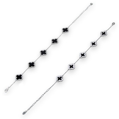 925 Silver Bracelet (1 pc) Quadrifoglio model - Natural Stone Options, L 22 cm approx. Lobster clasp closure - 