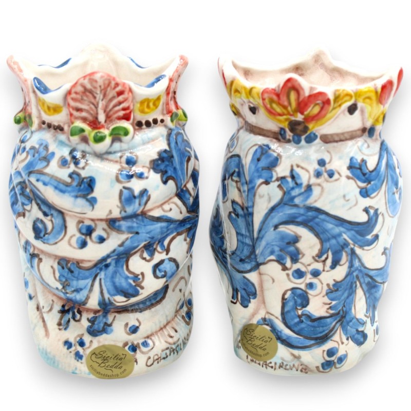 Teste di moro Siciliane Corona e Turbante (coppia) h 13 / 14 cm ca. ceramica Caltagirone MD27 - 
