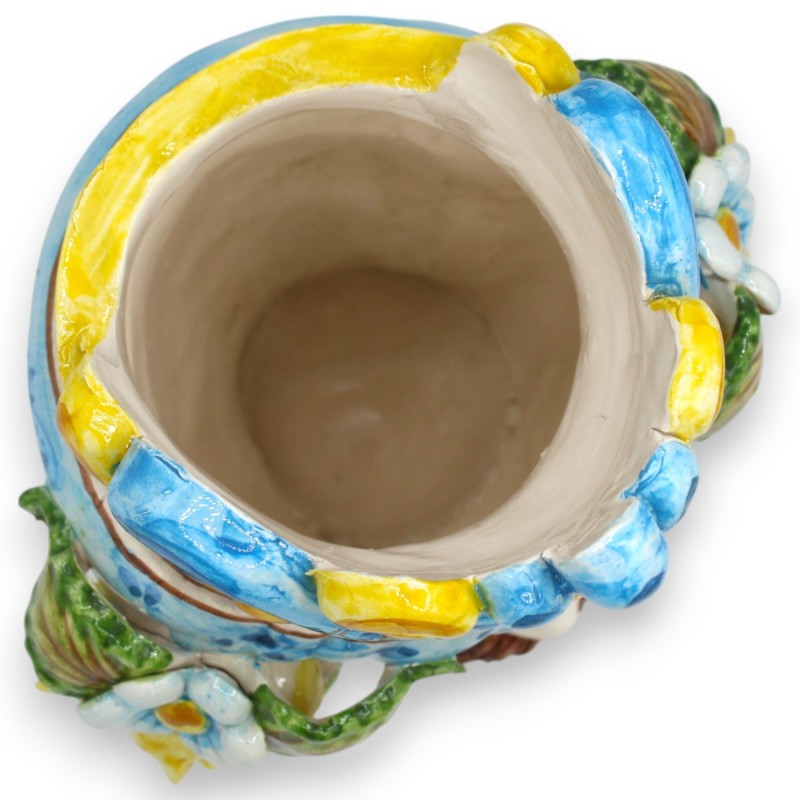 Sicilian Moorish Heads (1pc) h 24 cm approx. Caltagirone ceramic - Crown, Lemons and flowers, turquoise background - 