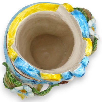 Sicilian Moorish Heads (1pc) h 24 cm approx. Caltagirone ceramic - Crown, Lemons and flowers, turquoise background - 