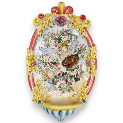 Ceramiczna kropielnica na wodę święconą Caltagirone - wys. 30 x 20 cm ok. Z wytłoczonymi zdobieniami MD5 - 