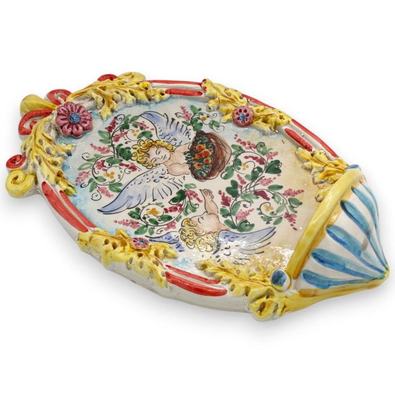 Ceramiczna kropielnica na wodę święconą Caltagirone - wys. 30 x 20 cm ok. Z wytłoczonymi zdobieniami MD5 - 
