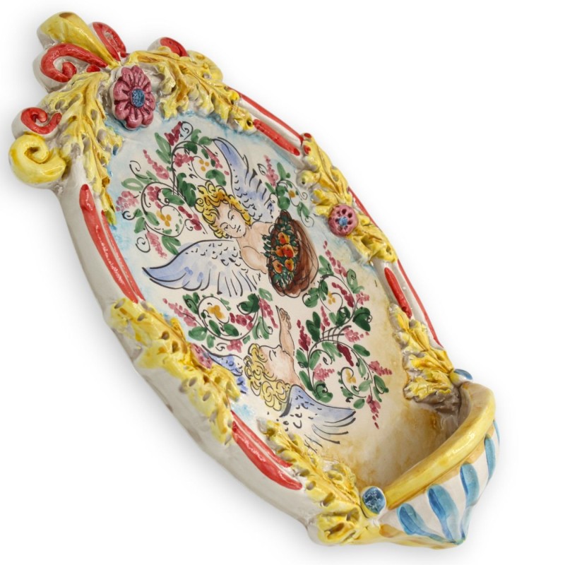 Caltagirone keramisk vigvattensstoup - h 30 x 20 cm ca. Med präglade MD5-dekorationer - 