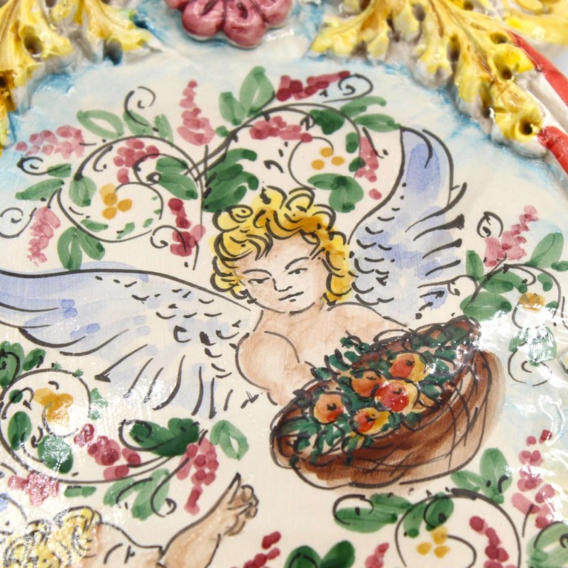 Ceramiczna kropielnica na wodę święconą Caltagirone - wys. 30 x 20 cm ok. Z wytłoczonymi zdobieniami MD5 - 