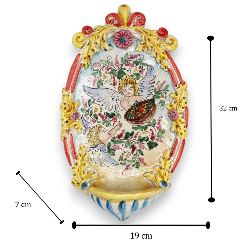 Caltagirone keramisk vigvattensstoup - h 30 x 20 cm ca. Med präglade MD5-dekorationer - 