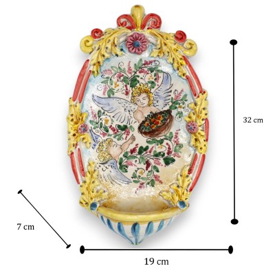 Caltagirone keramisk vigvattensstoup - h 30 x 20 cm ca. Med präglade MD5-dekorationer - 