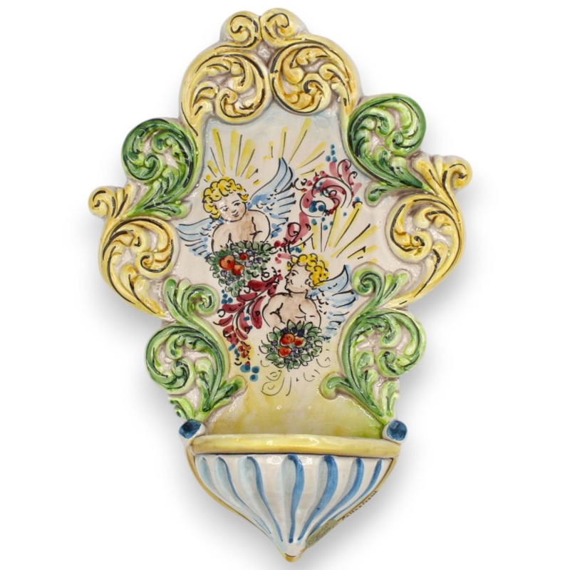 Caltagirone wijwatervat van keramiek - ca. h 30 x 20 cm Met MD6 reliëfdecoraties - 