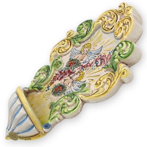 Caltagirone ceramic holy water stoup - h 30 x 20 cm approx. With relief decorations MD6 -  2