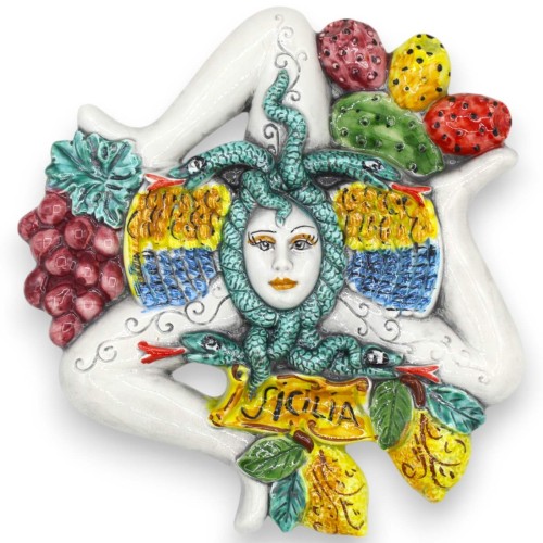 Trinacria Fumè, ceramica di Caltagirone, due opzioni Misura (1Unità) Decoro Uva, Ficodindia e Limoni -  2