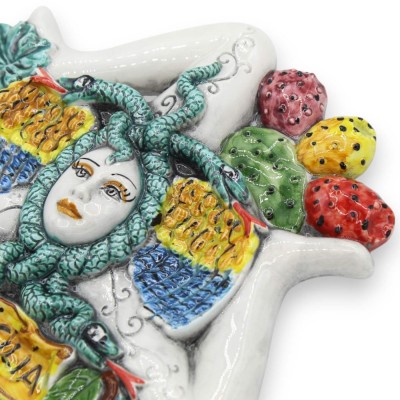 Trinacria Fumè, ceramica di Caltagirone, due opzioni Misura (1Unità) Decoro Uva, Ficodindia e Limoni - 