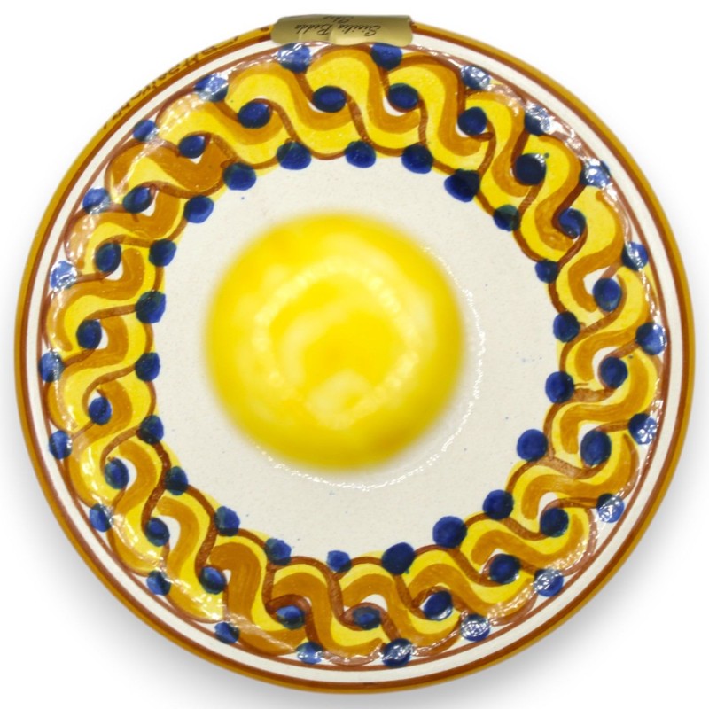 Porta rotolo da cucina in ceramica Caltagirone, h 30 e Ø 16 cm ca. decoro treccia e Limoni su fondo blu - 