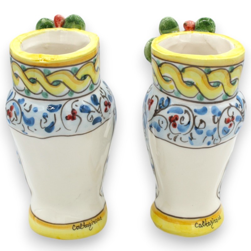 Cabezas de moro siciliano (par) aprox. 18 cm de alto. Cerámica de Caltagirone, turbante, corona y friso de tuna - 