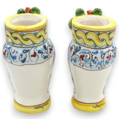 Cabezas de moro siciliano (par) aprox. 18 cm de alto. Cerámica de Caltagirone, turbante, corona y friso de tuna - 