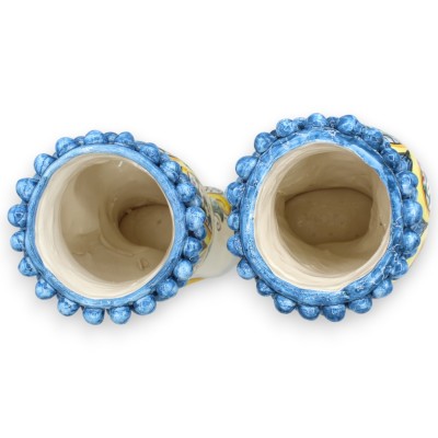 Cabezas de moro siciliano (par) aprox. 22 cm de alto. Cerámica de Caltagirone, turbante, corona de piña azul antigua - 