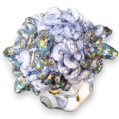 Cabeza de Medusa, figura mitológica, cerámica de Caltagirone h 55 cm aprox. Azul antiguo, detalles de esmalte de oro pur