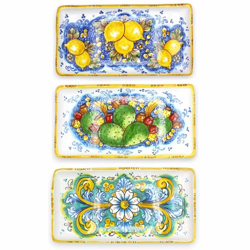 Bandeja rectangular, cerámica de Caltagirone - L 40 x 20 cm aprox. (1 pieza) con varias opciones de decoración. - 