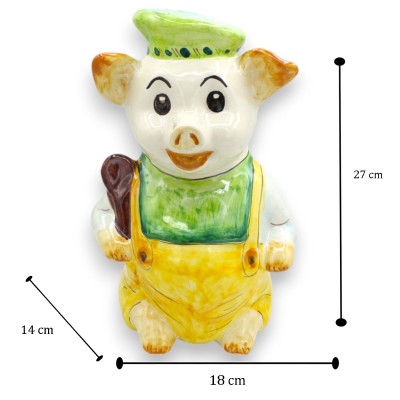 Salvadanaio a forma di Maialino, h 27 x 18 cm ca. in pregiata Ceramica Siciliana - 
