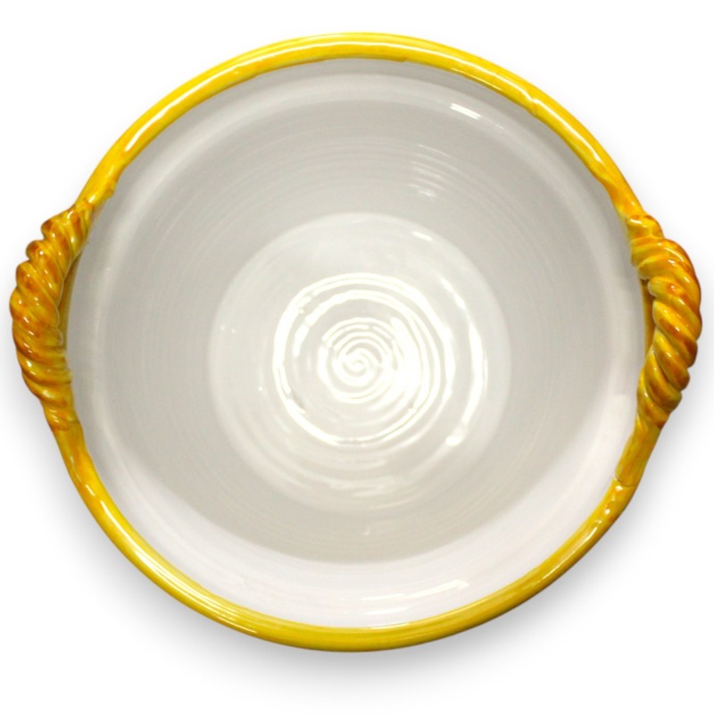 Jarrón Cesta con asas de cuerda, fina cerámica siciliana, aprox. alto 35 x Ø 37 cm. Decoración de limón y tuna, fondo az