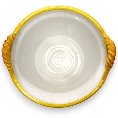 Jarrón Cesta con asas de cuerda, fina cerámica siciliana, aprox. alto 35 x Ø 37 cm. Decoración de limón y tuna, fondo az