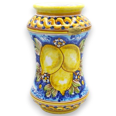 Vase Albarello, céramique de Caltagirone, h 26 x 15 cm environ. (1 pièce) Diverses décorations - 