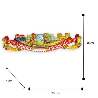 Clé de charrette sicilienne, céramique fine sicilienne - L 75 x 18 cm environ. Scène « Orlando défie Gradasso » décorati