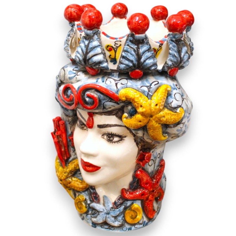 Cabeças de mouro siciliano (par) h 46 x 28 cm aprox. Cerâmica Caltagirone, com aplicações na Coroa e Marinha - 