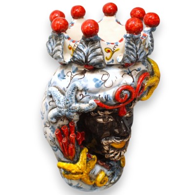 Cabeças de mouro siciliano (par) h 46 x 28 cm aprox. Cerâmica Caltagirone, com aplicações na Coroa e Marinha - 