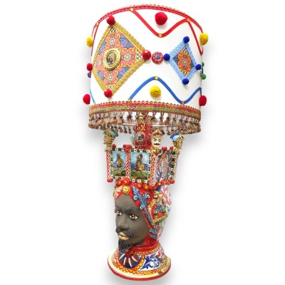 Lume Testa di Moro, ceramica Caltagirone, h 90 x 45 cm ca. Corona Sponda Carretto Siciliano - 