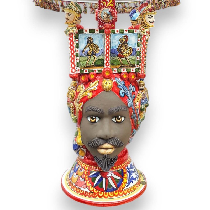 Lume Testa di Moro, ceramica Caltagirone, h 90 x 45 cm ca. Corona Sponda Carretto Siciliano - 