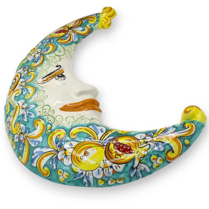 Caltagirone keramische maan, kopergroen h ca. 45 cm barokke decoratie, citroenen en granaatappels - 