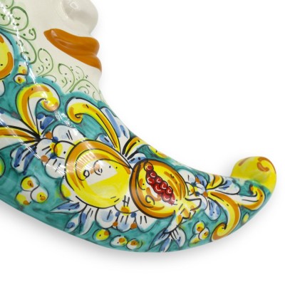 Caltagirone keramische maan, kopergroen h ca. 45 cm barokke decoratie, citroenen en granaatappels - 