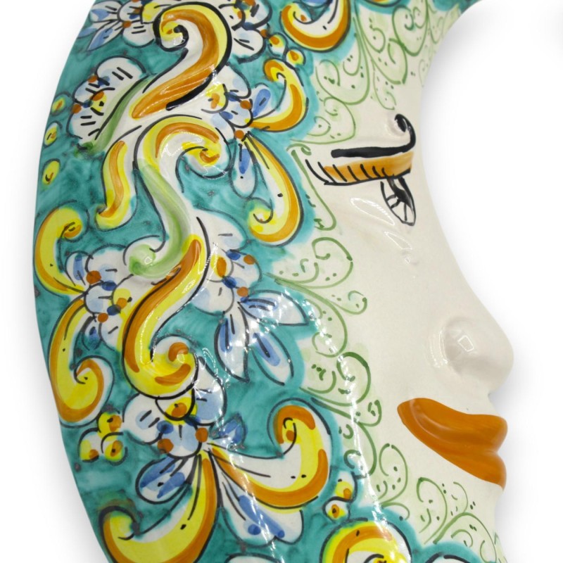 Caltagirone keramische maan, kopergroen h ca. 45 cm barokke decoratie, citroenen en granaatappels - 