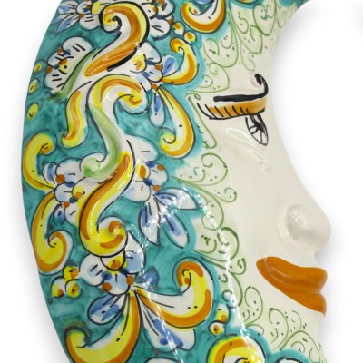 Lune en céramique de Caltagirone, vert-de-gris h 45 cm environ. décoration baroque, citrons et grenades - 