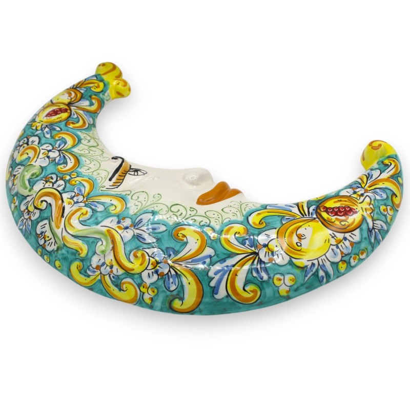 Lune en céramique de Caltagirone, vert-de-gris h 45 cm environ. décoration baroque, citrons et grenades - 