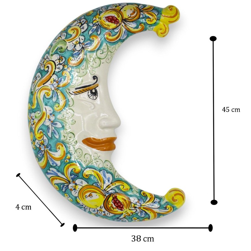 Caltagirone keramische maan, kopergroen h ca. 45 cm barokke decoratie, citroenen en granaatappels - 