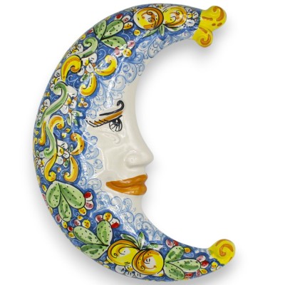 Luna de cerámica de Caltagirone, Azul h 45 cm aprox. Decoración barroca, limones y tunas - 