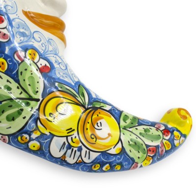 Caltagirone ceramic moon, Blue h 45 cm approx. Baroque decoration, lemons and prickly pears - 