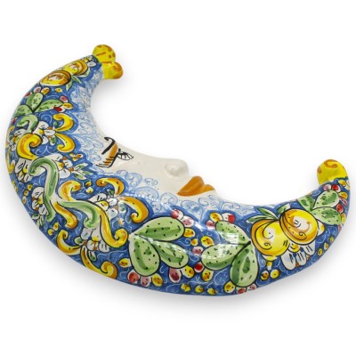 Luna de cerámica de Caltagirone, Azul h 45 cm aprox. Decoración barroca, limones y tunas - 