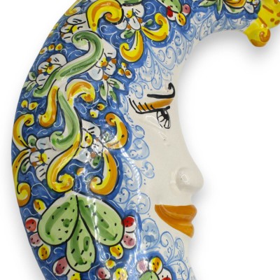 Luna de cerámica de Caltagirone, Azul h 45 cm aprox. Decoración barroca, limones y tunas - 
