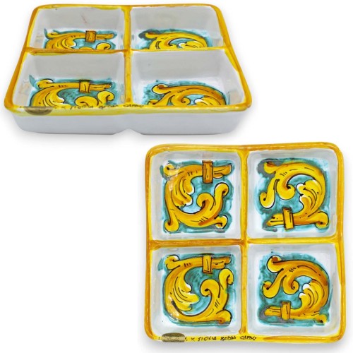 Antipastiera quadrata in ceramica Siciliana, L 17 x 17 cm ca. (1Unità) vari decori -  2