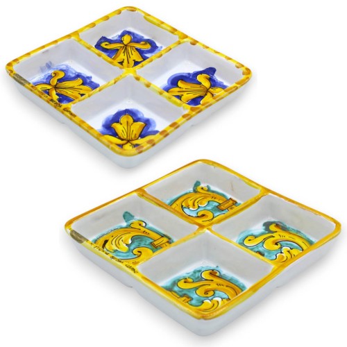 Vierkant Siciliaans keramiek voorgerechtschaaltje, ca. Afmetingen: 17 x 17 cm. (1st) diverse decoraties - 