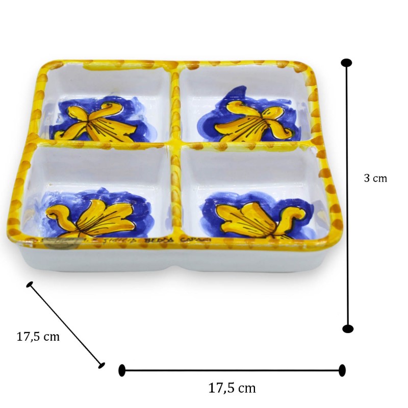 Square Sicilian ceramic appetizer dish, L 17 x 17 cm approx. (1pc) various decorations - 