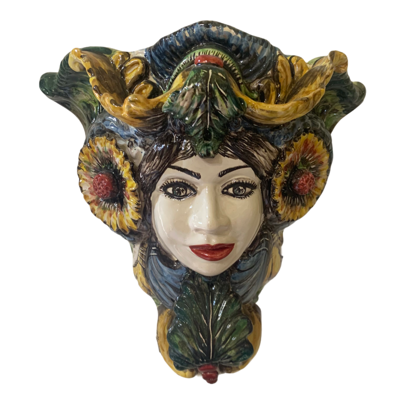 Pair of Gerle, Caltagirone Moro Head vases to hang - height 40 cm - 